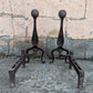 18"H Pair Antique Vintage Old "ADAMS" Cast Iron Cannon Ball Cannonball Federal Fireplace Andirons Fire Dogs Log Holders