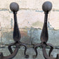 18"H Pair Antique Vintage Old "ADAMS" Cast Iron Cannon Ball Cannonball Federal Fireplace Andirons Fire Dogs Log Holders