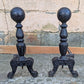 16"H Pair Vintage Antique Old Cast Iron Arts & Crafts Mission Fireplace Andirons Fire Dogs Log Holders