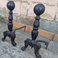 16"H Pair Vintage Antique Old Cast Iron Arts & Crafts Mission Fireplace Andirons Fire Dogs Log Holders