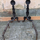 16"H Pair Vintage Antique Old Cast Iron Arts & Crafts Mission Fireplace Andirons Fire Dogs Log Holders