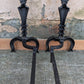 2 available 18"H Pair Vintage Antique Old Cast Iron Arts & Crafts Mission Fireplace Andirons Fire Dogs Log Holders