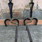 2 available 18"H Pair Vintage Antique Old Cast Iron Arts & Crafts Mission Fireplace Andirons Fire Dogs Log Holders