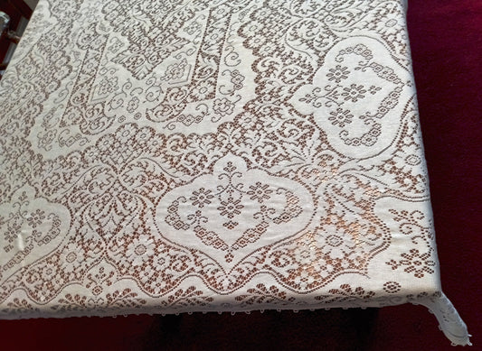 Vintage Off White Lace Cotton Rectangle Tablecloth Table Cover 52" W x 66" L