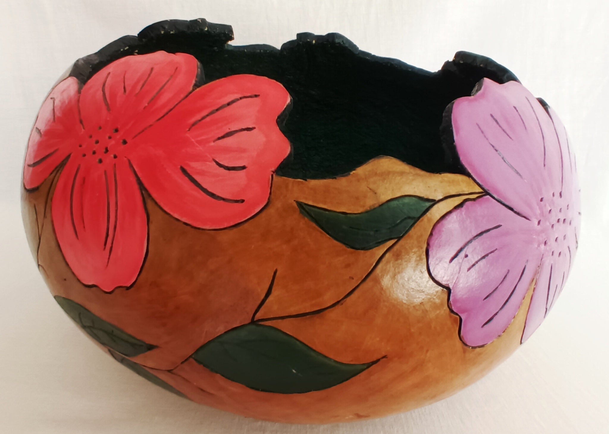 Hand Carved and Painted Gourd Art outlets Bowl