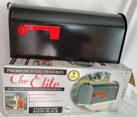 The Gibraltar Elite Premium Steel Post Mount Mailbox Rust Resistant Satin Black Heavy Duty Latch Standard Size Made in USA-NIB