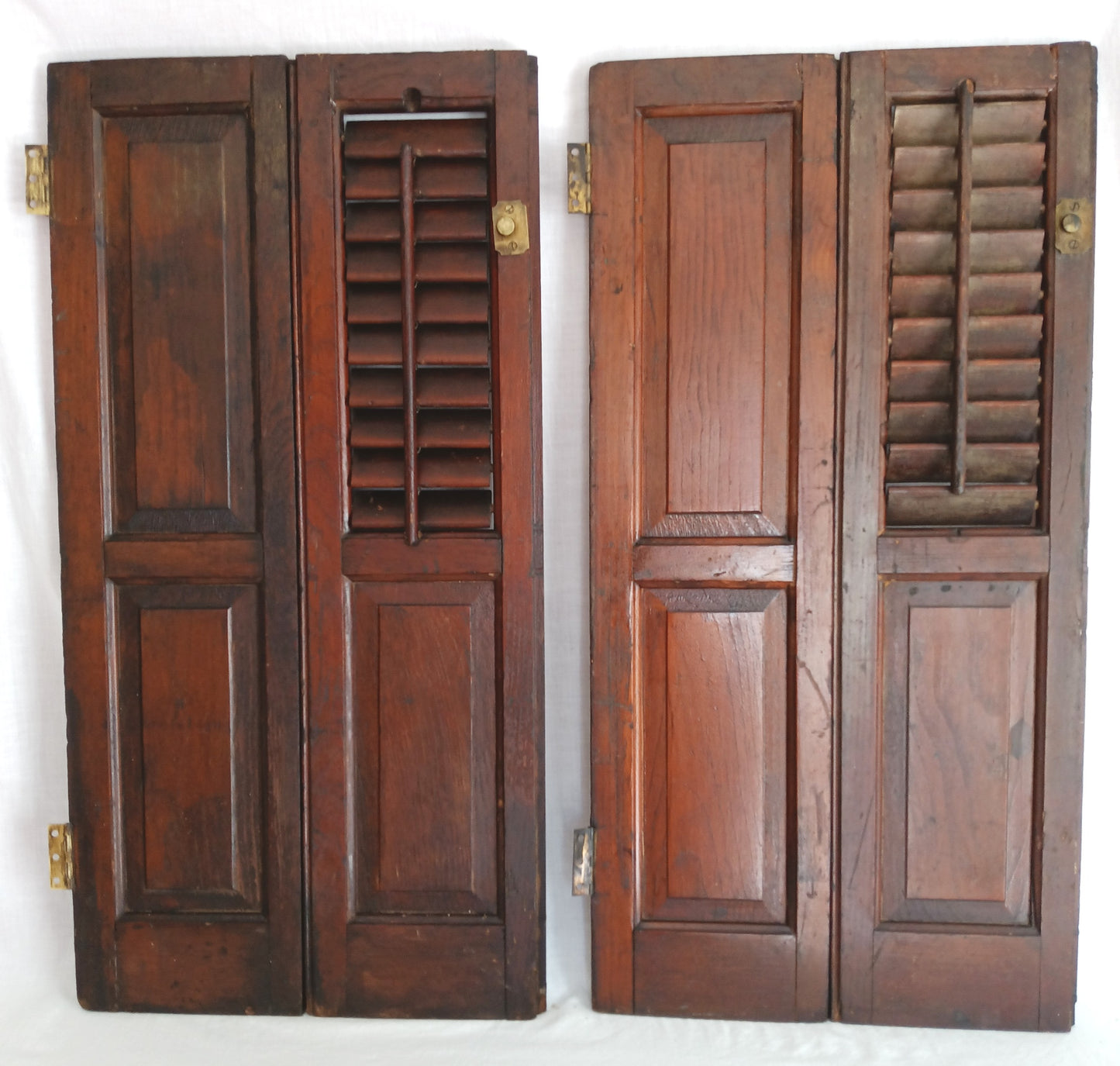 Antique Old Reclaimed Salvaged Rare SOLID Wood Wooden Interior Window Shutter Bifold 2 Panels Country Rustic Décor -AS IS