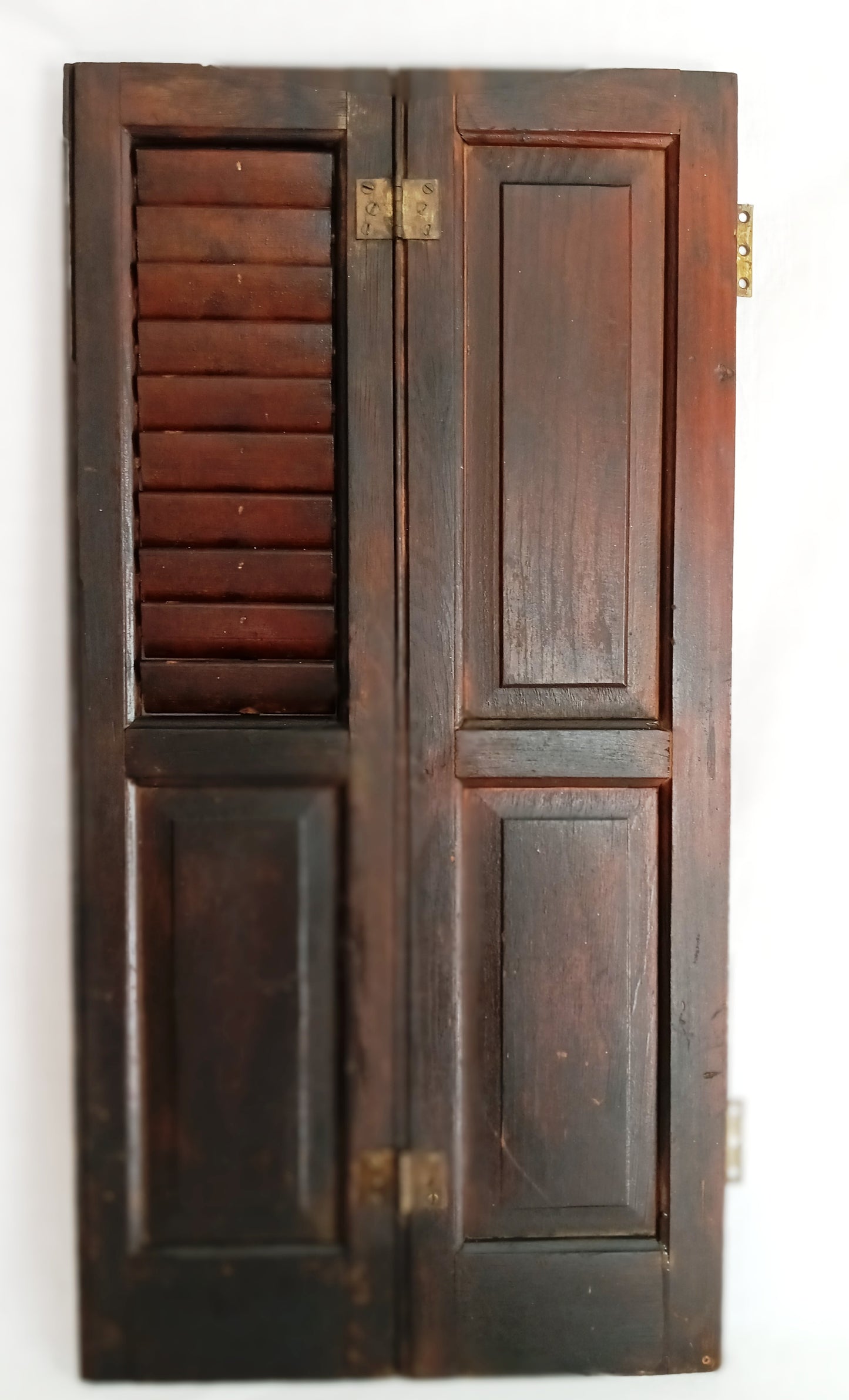 Antique Old Reclaimed Salvaged Rare SOLID Wood Wooden Interior Window Shutter Bifold 2 Panels Country Rustic Décor -AS IS