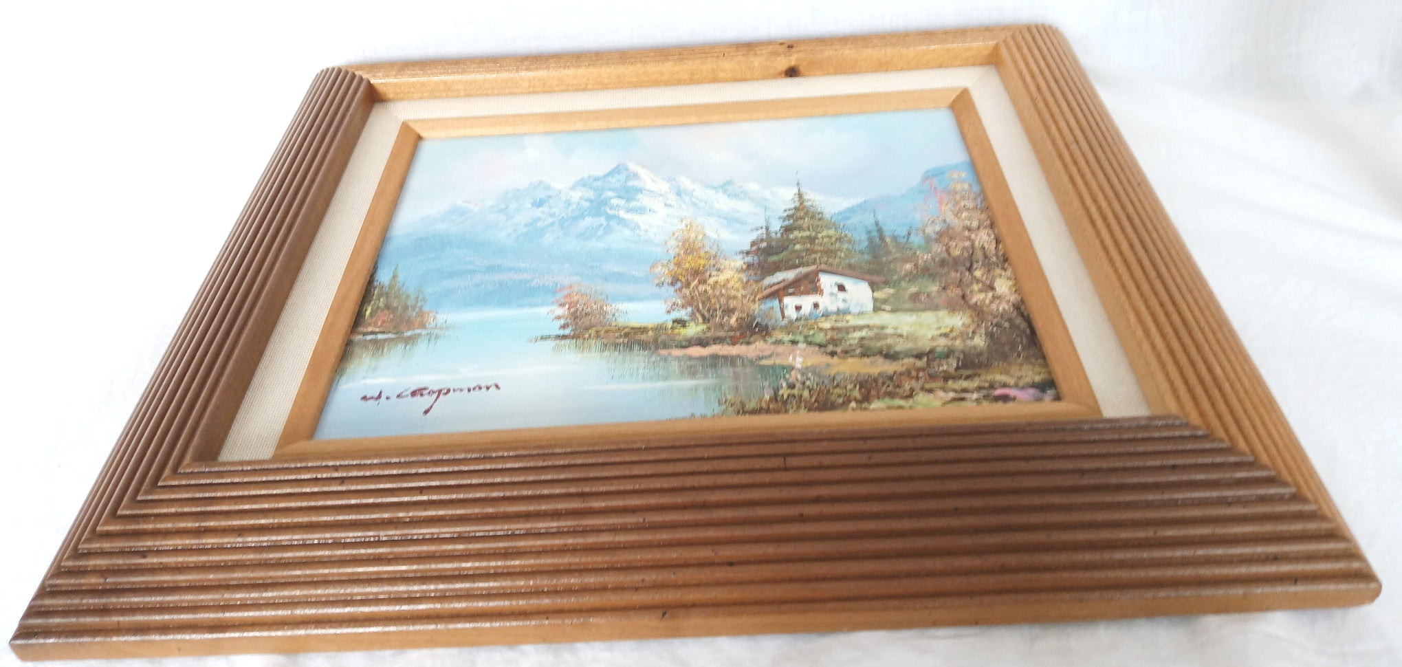 Vintage Landscape Painting newest Fall Lake Trees Canvas Board Paint Wood Frame Signed