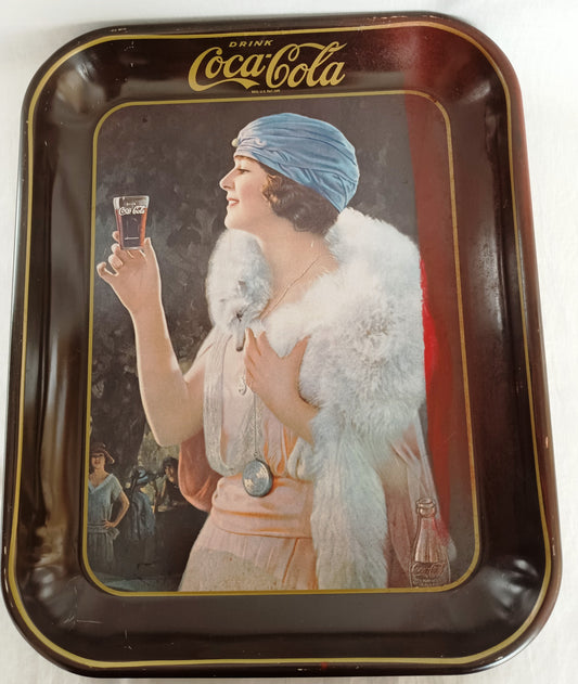 Vintage 1973 Coca Cola Party Girl Flapper Lithograph Metal Serving Tray Reproduction 1925 Coke Advertising Collectible Tray