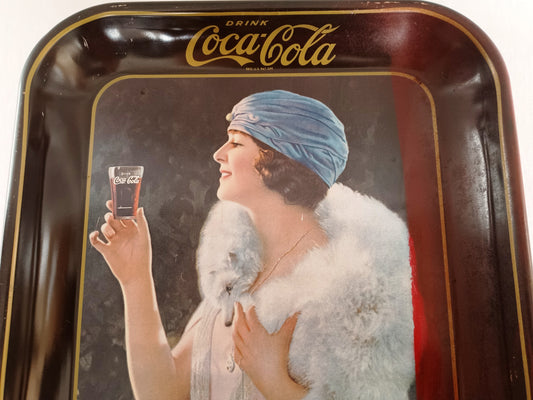 Vintage 1973 Coca Cola Party Girl Flapper Lithograph Metal Serving Tray Reproduction 1925 Coke Advertising Collectible Tray