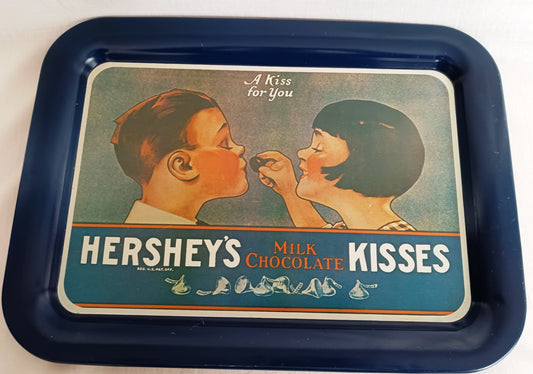 Vintage 1974 Hershey’s Milk Chocolate Kisses Metal Large Tray A Kiss for You Hershey Foods Corp Advertising Collectible Decorative Tray