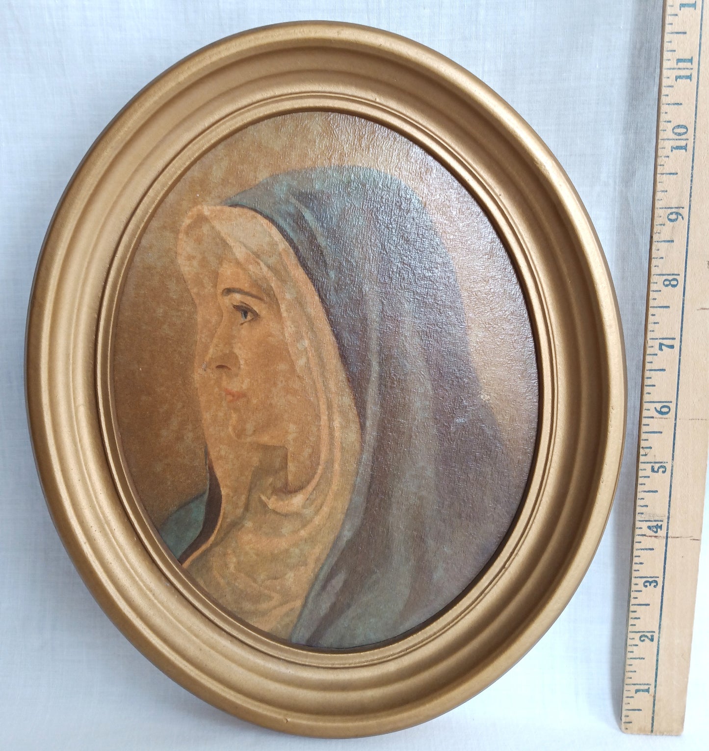 Vintage Sallman’s Mother of Christ Lithography in Oval Gold Wooden Framed Wall Art Plaque Christian Religious Gift Divine Inspiration