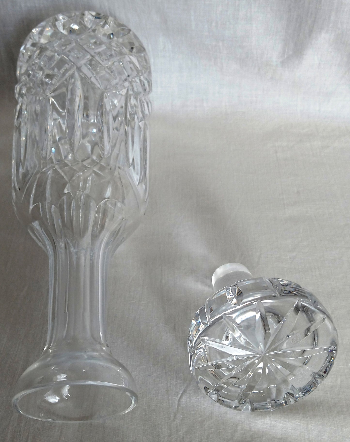 Vintage European Lead Crystal Decanter with Matching Stopper Wine Liquor Bottle Heavy Diamond Cuts Design Barware