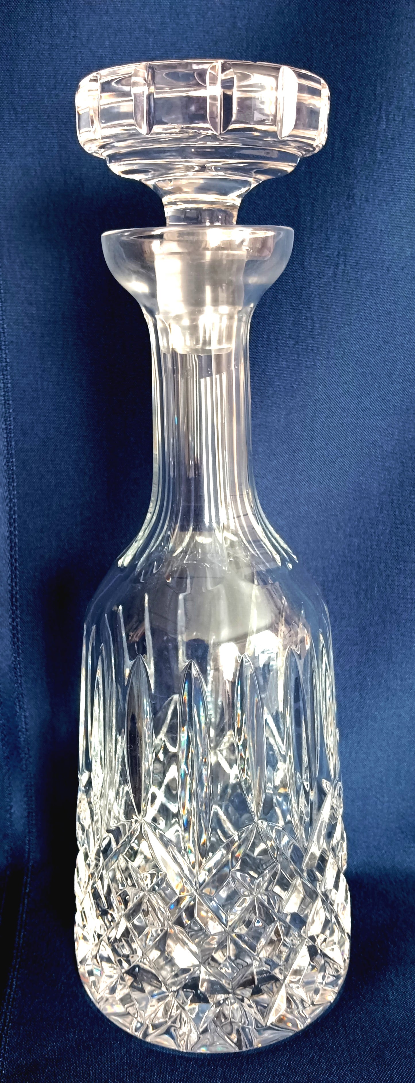 Vintage European Lead Crystal Decanter with Matching Stopper Wine Liquor Bottle Heavy Diamond Cuts Design Barware