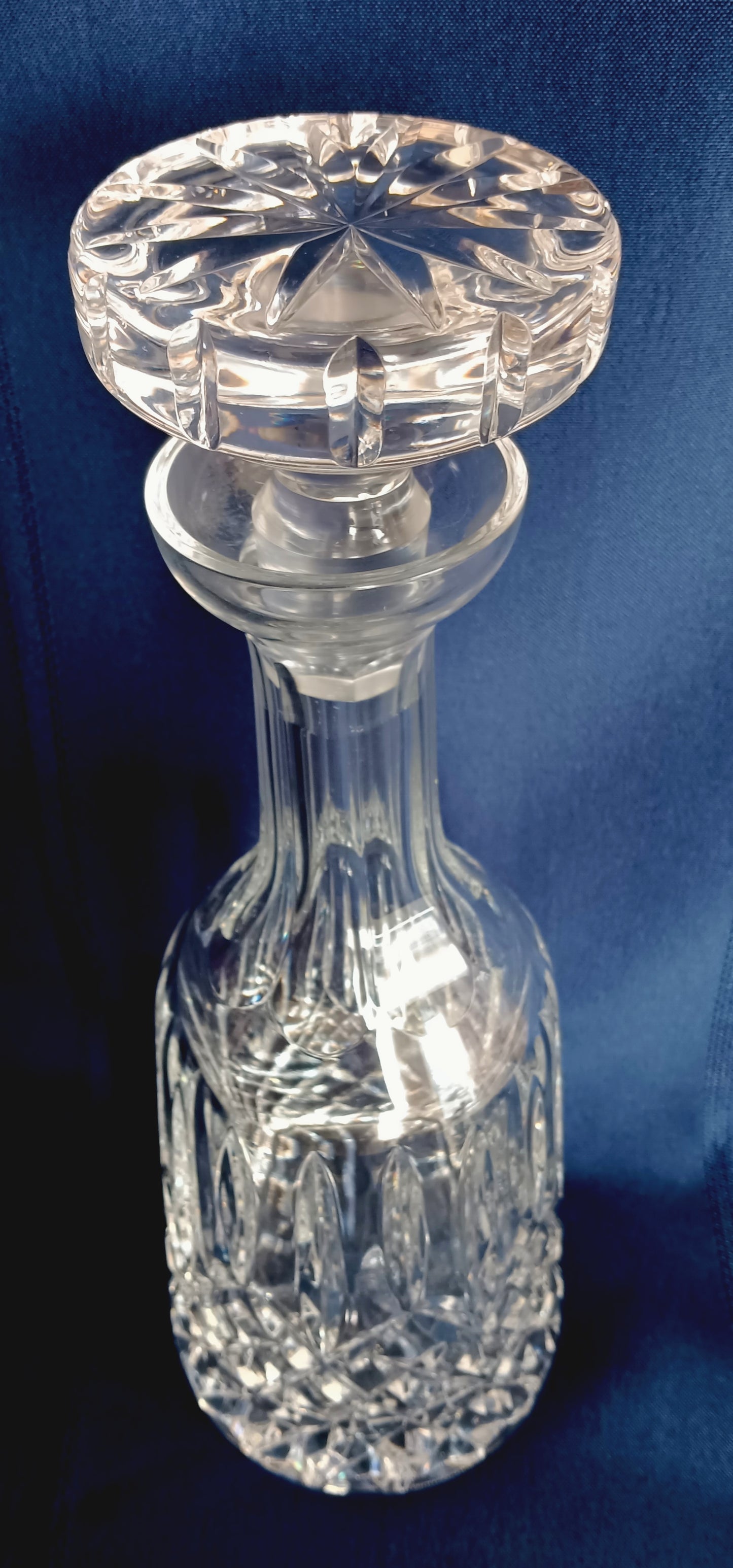 Vintage European Lead Crystal Decanter with Matching Stopper Wine Liquor Bottle Heavy Diamond Cuts Design Barware