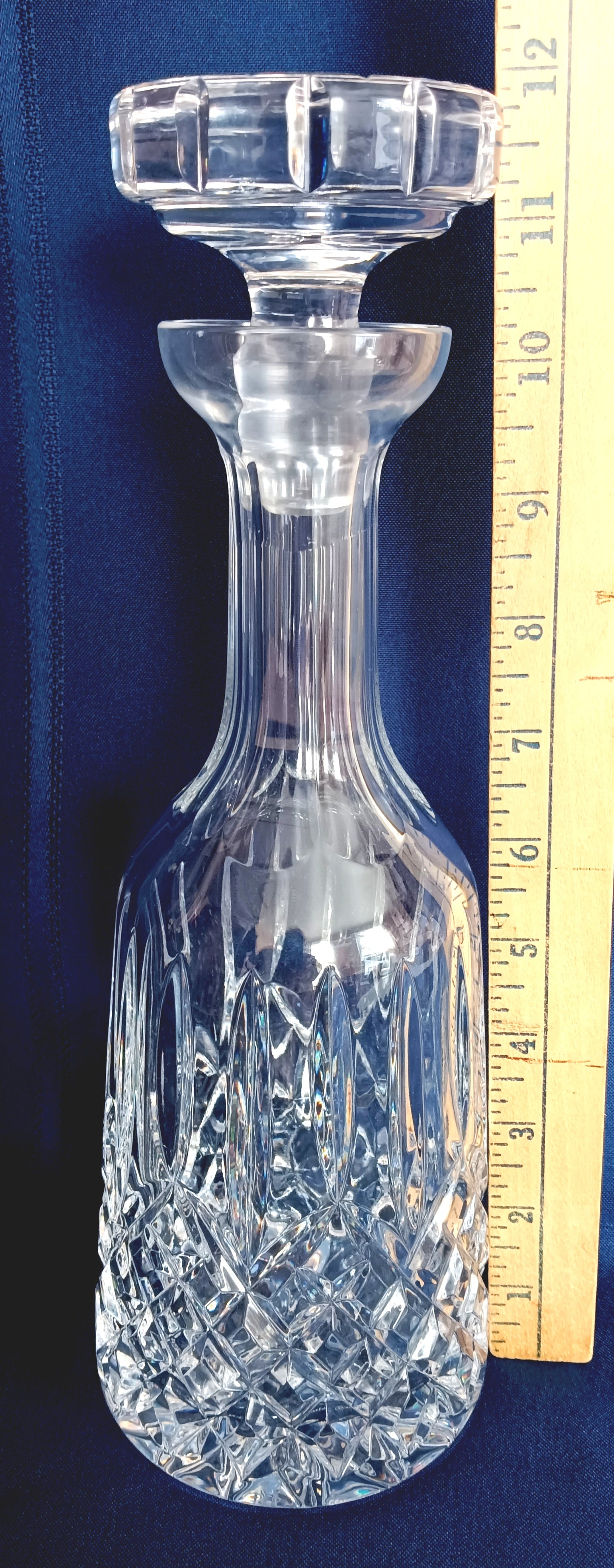 Vintage European Lead Crystal Decanter with Matching Stopper Wine Liquor Bottle Heavy Diamond Cuts Design Barware