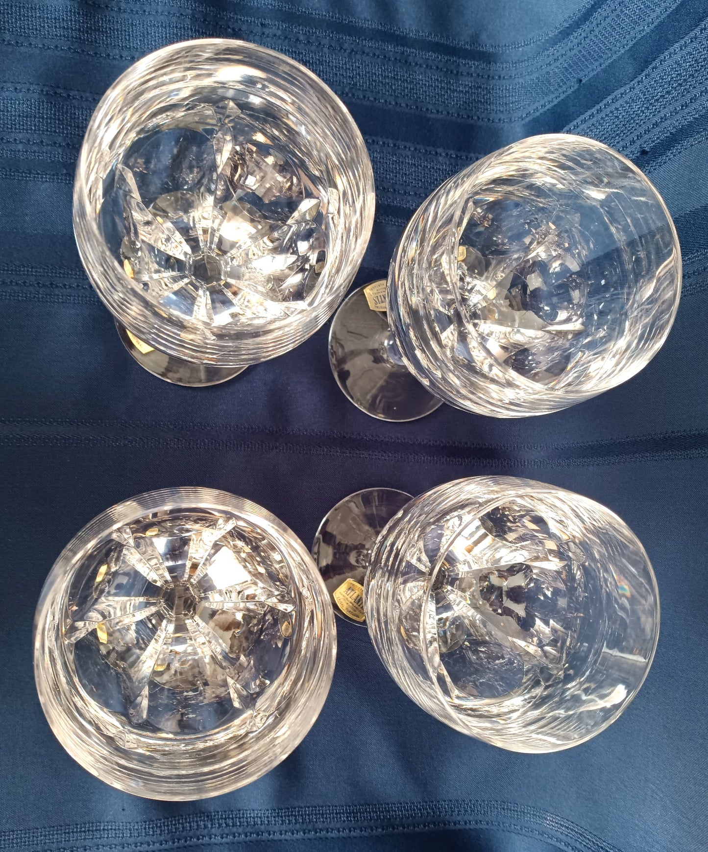 Vintage Set of 4 Wine Water Goblets Evora Atlantis Hand Blown and Cut Full Lead Heavy Clear Crystal Barware - Made in Portugal - NOS –NIB