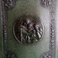 Vintage Rare Hand Tooled Embossed Leather Book Bible Cover Dark Green Portrait of Jesus Mary and Joseph- Made in Italy