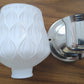 Vintage Vanity Bathroom Single Light Sconce w/ White Patterned Glass Shade On/Off Switch and Outlet Metal Construction Electric Fixture