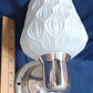 Vintage Vanity Bathroom Single Light Sconce w/ White Patterned Glass Shade On/Off Switch and Outlet Metal Construction Electric Fixture