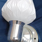 Vintage Vanity Bathroom Single Light Sconce w/ White Patterned Glass Shade On/Off Switch and Outlet Metal Construction Electric Fixture