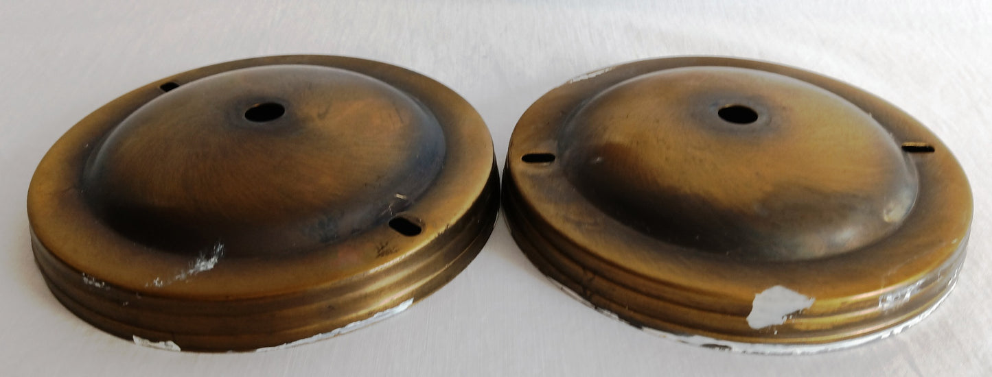 Vintage Set of 2 Shallow Dome Shape Canopies Antique Brass Plated Metal Ceiling Light Cover/Back plate Lamp Parts DIY Projects