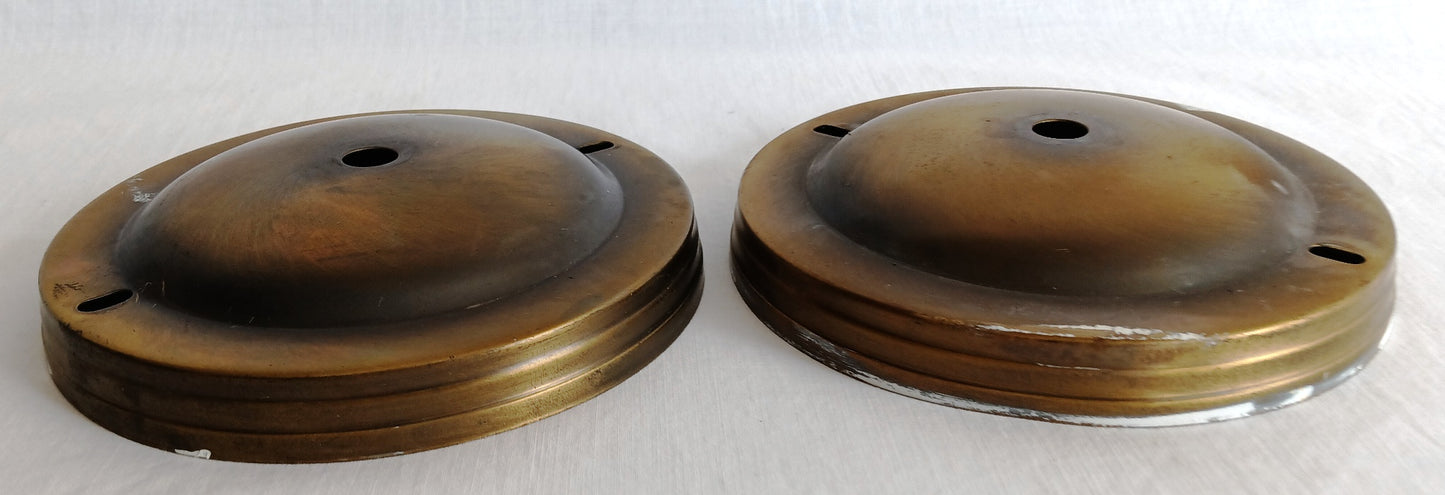 Vintage Set of 2 Shallow Dome Shape Canopies Antique Brass Plated Metal Ceiling Light Cover/Back plate Lamp Parts DIY Projects