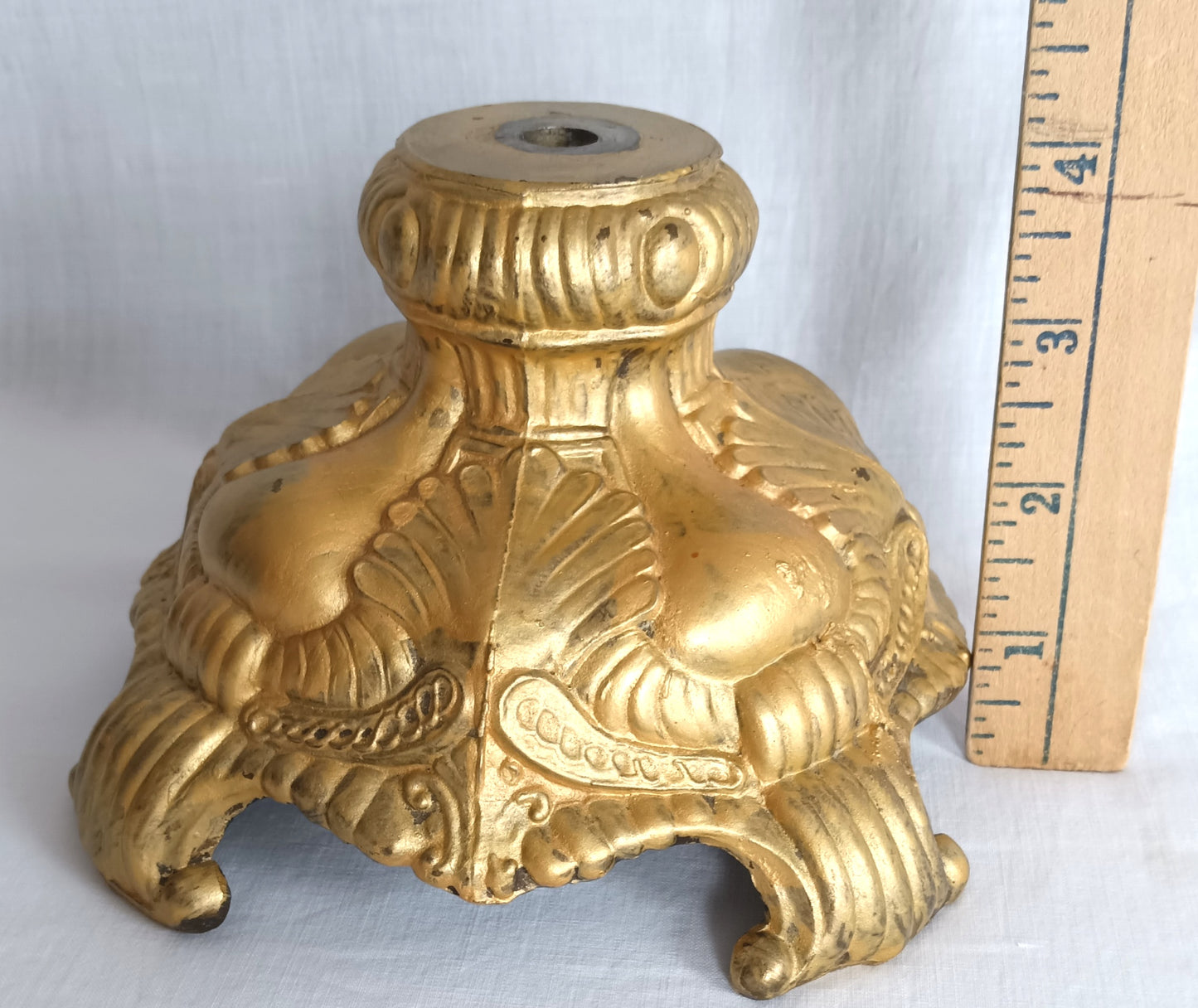 Vintage Die Cast Metal Lamp Base Gold Finish Footed Victorian Style Lamp Part –DYI Project