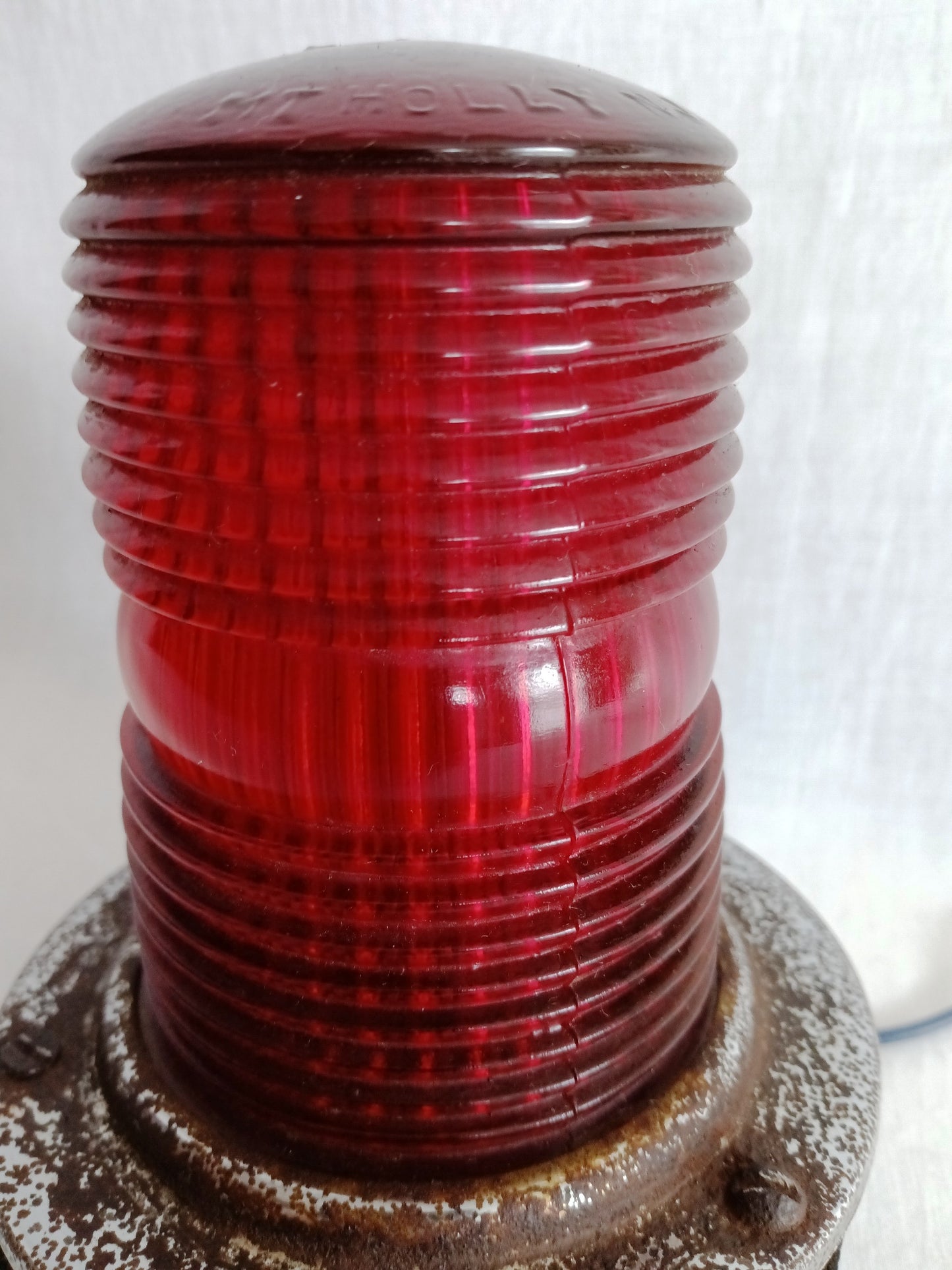 Vintage Arrow 20017 Boat Light Beacon Red Ruby Glass Mount Trim Ring Mt Holly NJ- Nautical AS IS