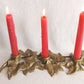 Vintage Art Nouveau Heavy Solid Brass Ivy Leaves Design Candle Holder 3 Tapers Candles Holder Rustic Table Centerpiece