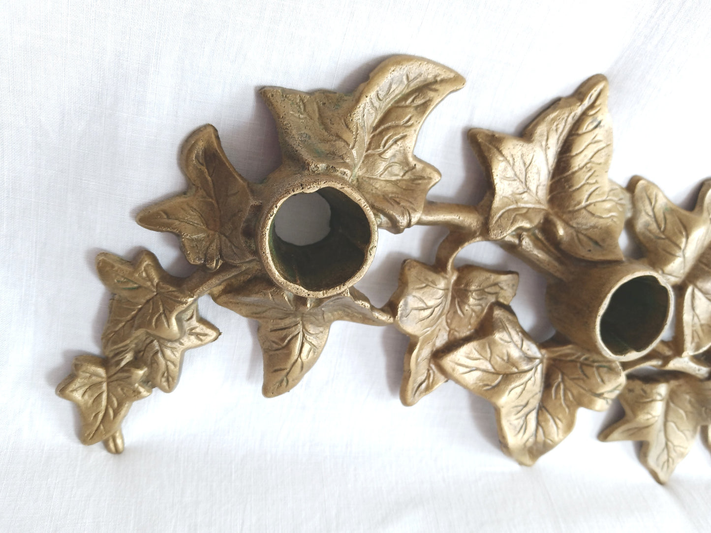 Vintage Art Nouveau Heavy Solid Brass Ivy Leaves Design Candle Holder 3 Tapers Candles Holder Rustic Table Centerpiece