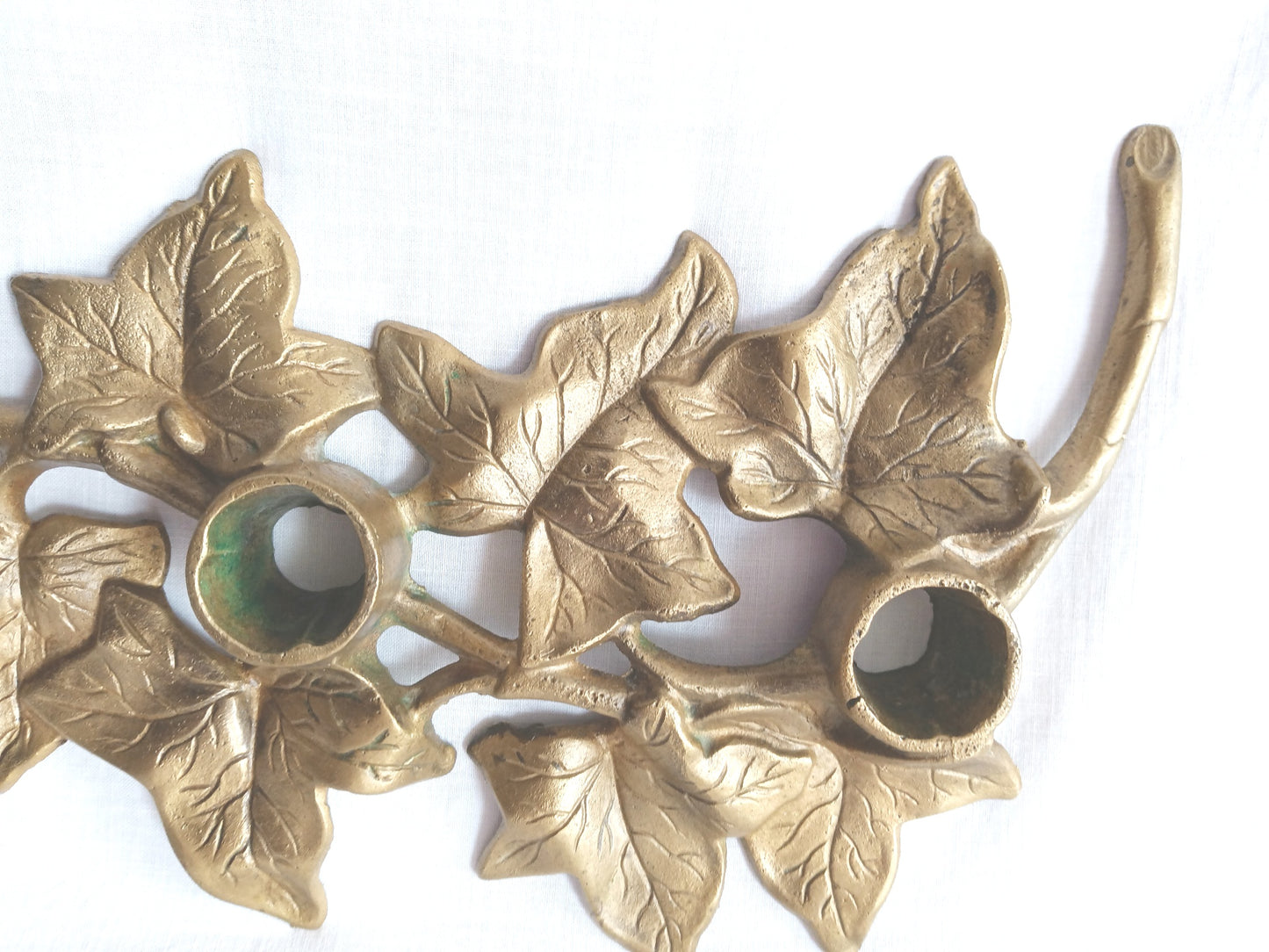 Vintage Art Nouveau Heavy Solid Brass Ivy Leaves Design Candle Holder 3 Tapers Candles Holder Rustic Table Centerpiece