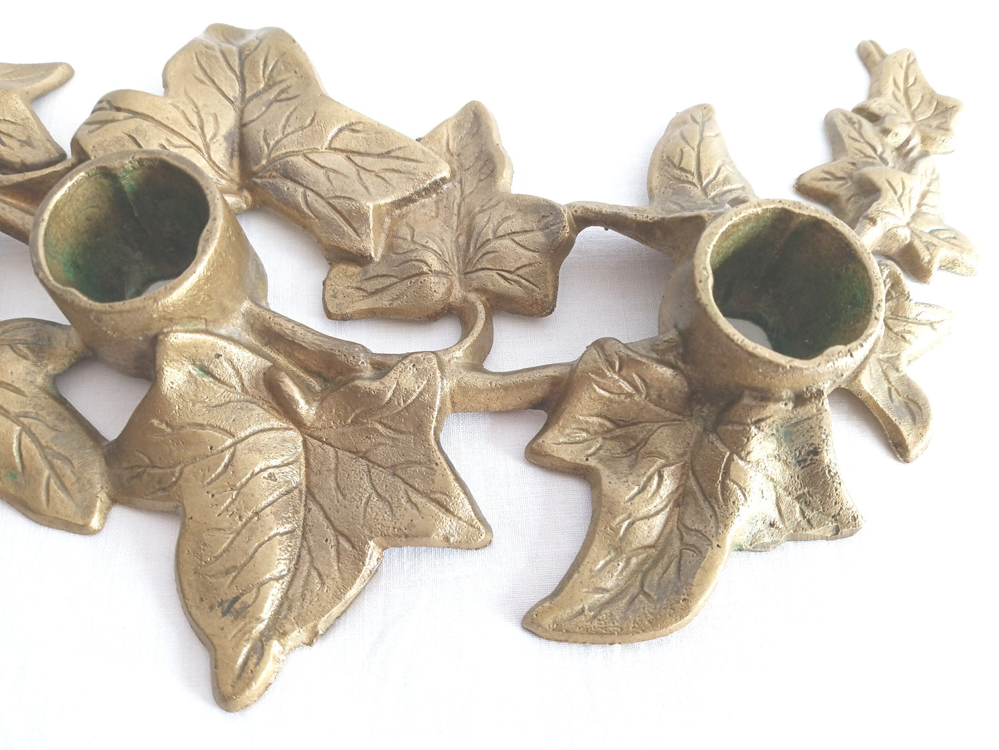 Vintage Art Nouveau Heavy Solid Brass Ivy Leaves Design Candle Holder 3 Tapers Candles Holder Rustic Table Centerpiece