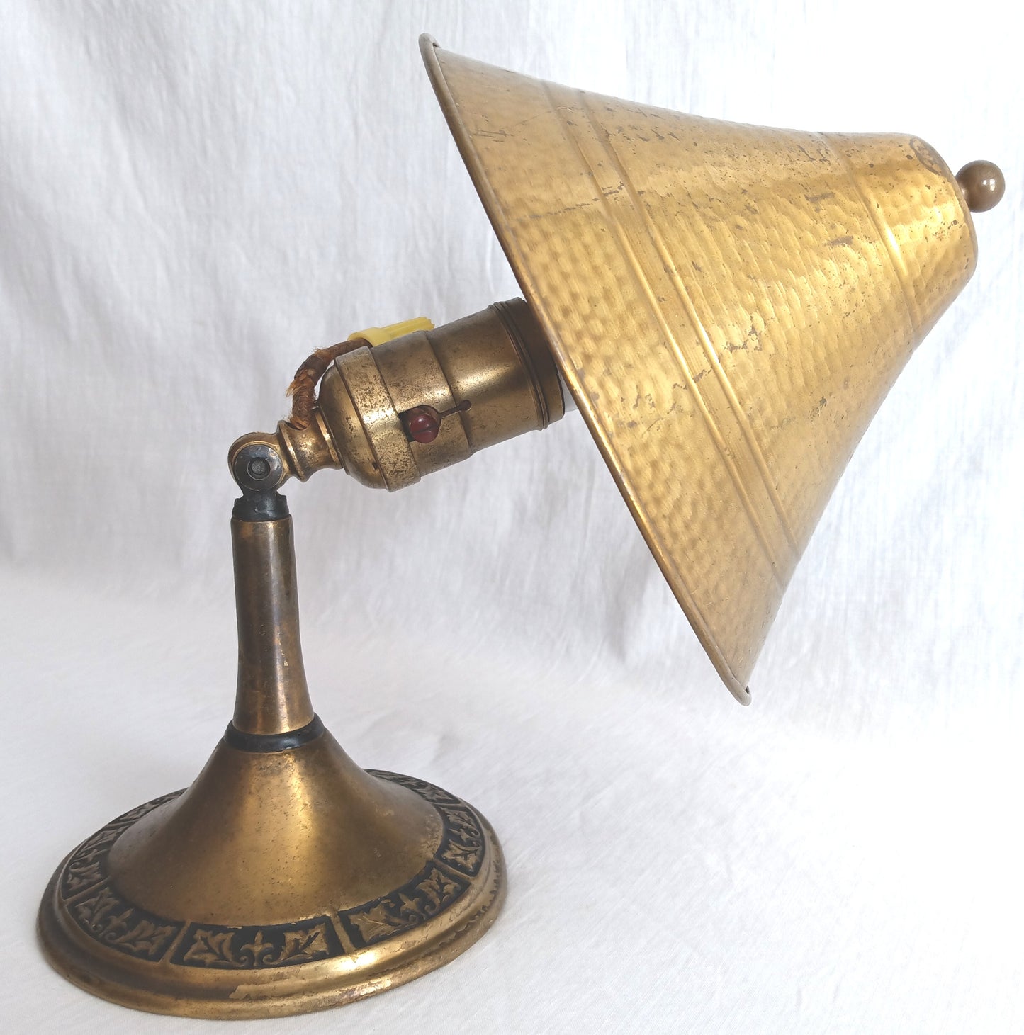 Antique Brass Art&Crafts The Greist Mfg Co. Pat. 1925 Sconce Table Desk Lamp Clamp w/ Clip on Conical Brass Shade