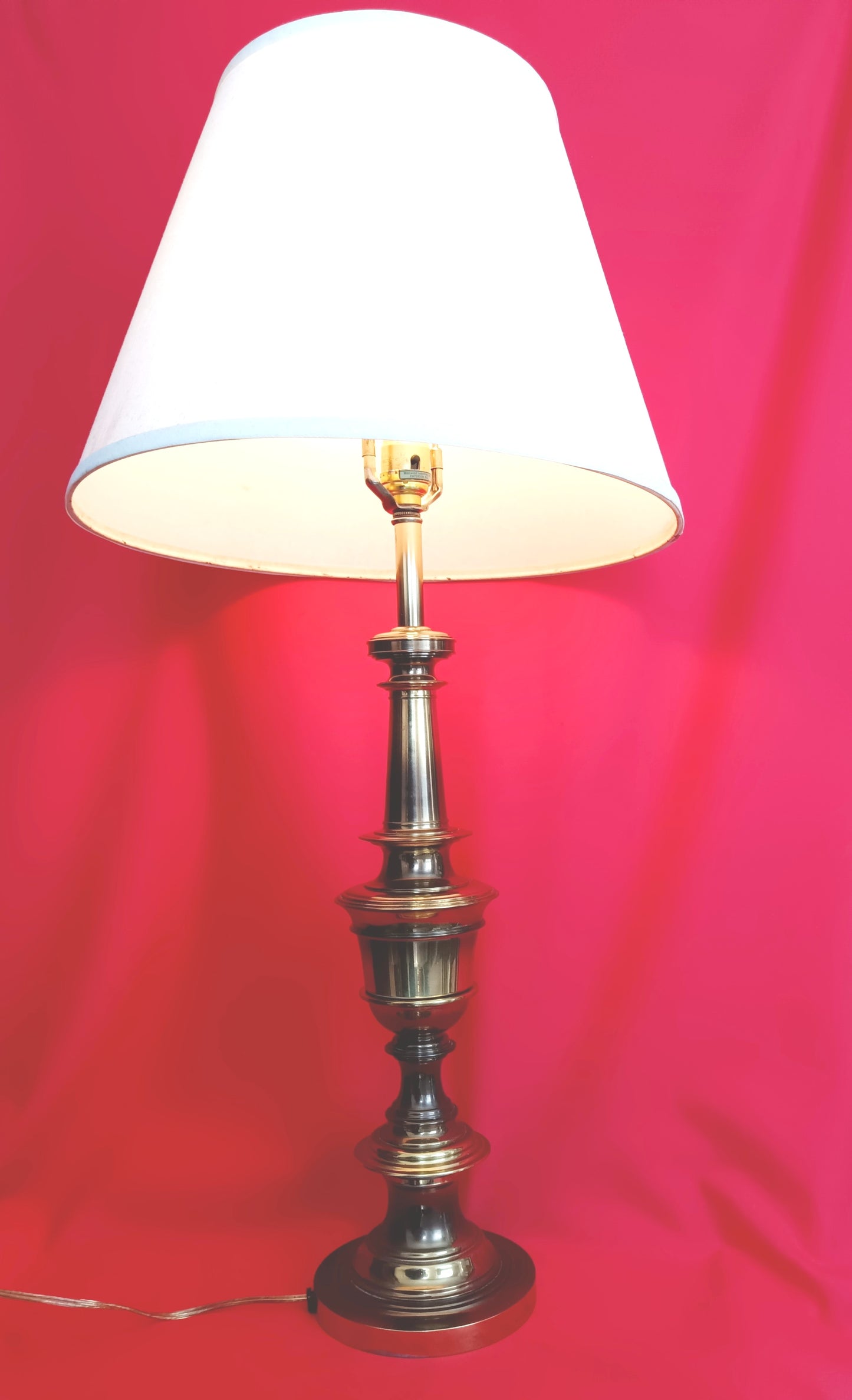 Vintage Mid Century Modern Westwood Ind. Brass Tall Heavy Table Lamp Harp and Finial Hollywood Regency Style