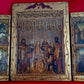 Antique Florentine Italian Rare Large Triptych w/ Prints Ornate Gilt on Wood Wall Art Christianity Religious Themes from the Bible