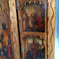 Antique Florentine Italian Rare Large Triptych w/ Prints Ornate Gilt on Wood Wall Art Christianity Religious Themes from the Bible