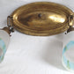 Antique Pressed Solid Brass Ceiling Fixture Two Light w/ Blue Floral Frosted Glass Bell Shades Fixture for Restoration/Repair - Needs new wiring