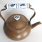 Vintage Copper Small Teapot with Blue Delft Porcelain Ceramic Handle and Knob Lidded Gooseneck Spout Tea Kettle Dutch Copperware Kitchen Country Decor