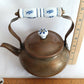 Vintage Copper Small Teapot with Blue Delft Porcelain Ceramic Handle and Knob Lidded Gooseneck Spout Tea Kettle Dutch Copperware Kitchen Country Decor