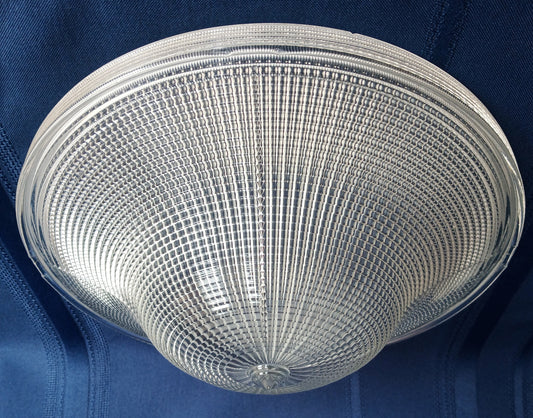 Vintage Holophane Pat.No. 61906 Clear Glass Lampshade Art Deco Ribbed Design Domed Shade for Ceiling Light Fixture Part 10" Fitter