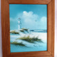 Vintage Oil on Canvas Framed Painting Lighthouse Beach Scene Seascape Seagull Nautical Wall Art Signed Betty Moore