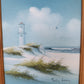 Vintage Oil on Canvas Framed Painting Lighthouse Beach Scene Seascape Seagull Nautical Wall Art Signed Betty Moore