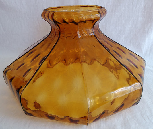 Antique Amber Dimple Glass Lampshade 9 Faceted Ridged Rare Nonagon Shaped Large Replacement Globe Student Hurricane Lamp 10” Fitter