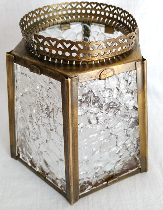 Vintage Brass Glass Lampshade Hexagonal Textured Pebbled Glass Heart Design Brass Banding Top Replacement Globe Ceiling Fan Sconce