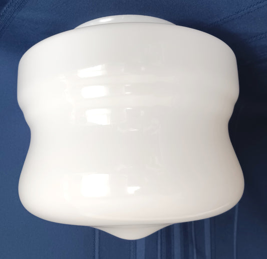 Art Deco Milk Glass Schoolhouse Ceiling Light Fixture Lampshade Hanging Pendant Unique Shape Center Button Replacement Shade 6” Fitter