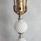 Vintage Table Lamp White Milk Glass Beaded Hobnail Desk Boudoir Bedroom Vanity Footed w/Harp + Finial 17 1/2" Tall