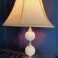 Vintage Table Lamp White Milk Glass Beaded Hobnail Desk Boudoir Bedroom Vanity Footed w/Harp + Finial 17 1/2" Tall