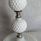 Vintage Table Lamp White Milk Glass Beaded Hobnail Desk Boudoir Bedroom Vanity Footed w/Harp + Finial 17 1/2" Tall